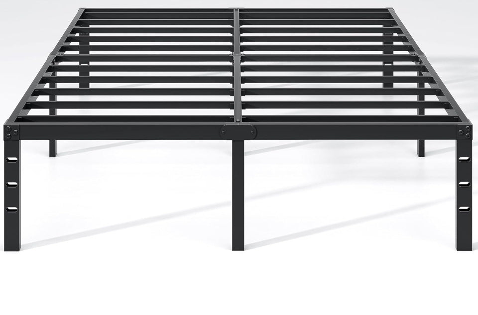 JETO Metal Bed Frame,King Size Bed Frame with Storage Space,Heavy Duty Sturdy Mattress Foundation,Easy Assembly,No Box Spring Needed, Black,14 Inch,King