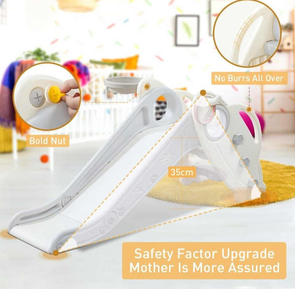 Open Box Onasti Kids Slide for Toddlers Age 1-3 Indoor Baby Plastic Slide Outdoor Climber Freestanding Playset with Basketball Hoop & Ring Game Grey
