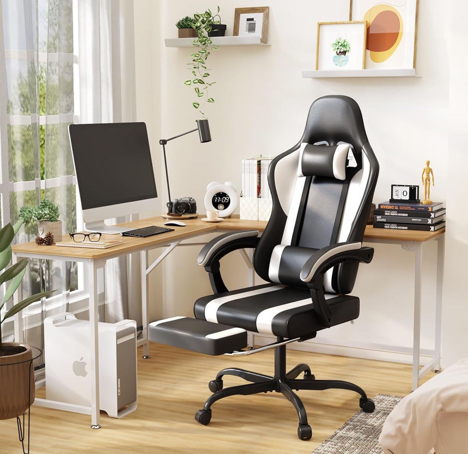 Open Box ERGO DESIGN Gaming Chair with Footrest and Massage Lumbar Support, Height Adjustable Game Chair, Video Gaming Chair for Gaming Room, Living R