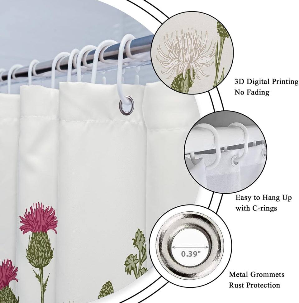USED Riyidecor Wildflower Botanical Shower Curtain for Bathroom Decor 72Wx72H Inch Floral Flower Plant Herbs Sage Green Leaves Decorative Bath Set Bathroom Accessories Fabric Waterproof 12 Pack Hooks