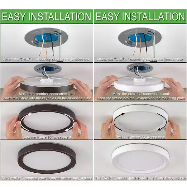 Commercial Electric 9 in. White, Oil Rubbed Bronze Trims 800 Lumens LED Flush Mount Ceiling Light Fixture with Night Light Adjustable CCT