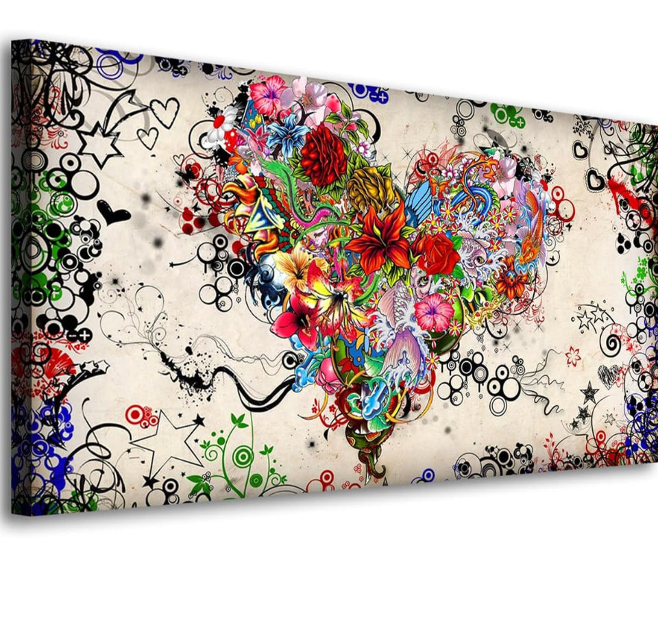 Brand New SiGuTie Love Heart Wall Art Canvas Prints Colorful Flowers Painting Bedroom Wall Decor Abstract Floral Pictures for Living Room
Bathroom Kitchen Office Home Decoration 24x48
Artwork Easy Hanging