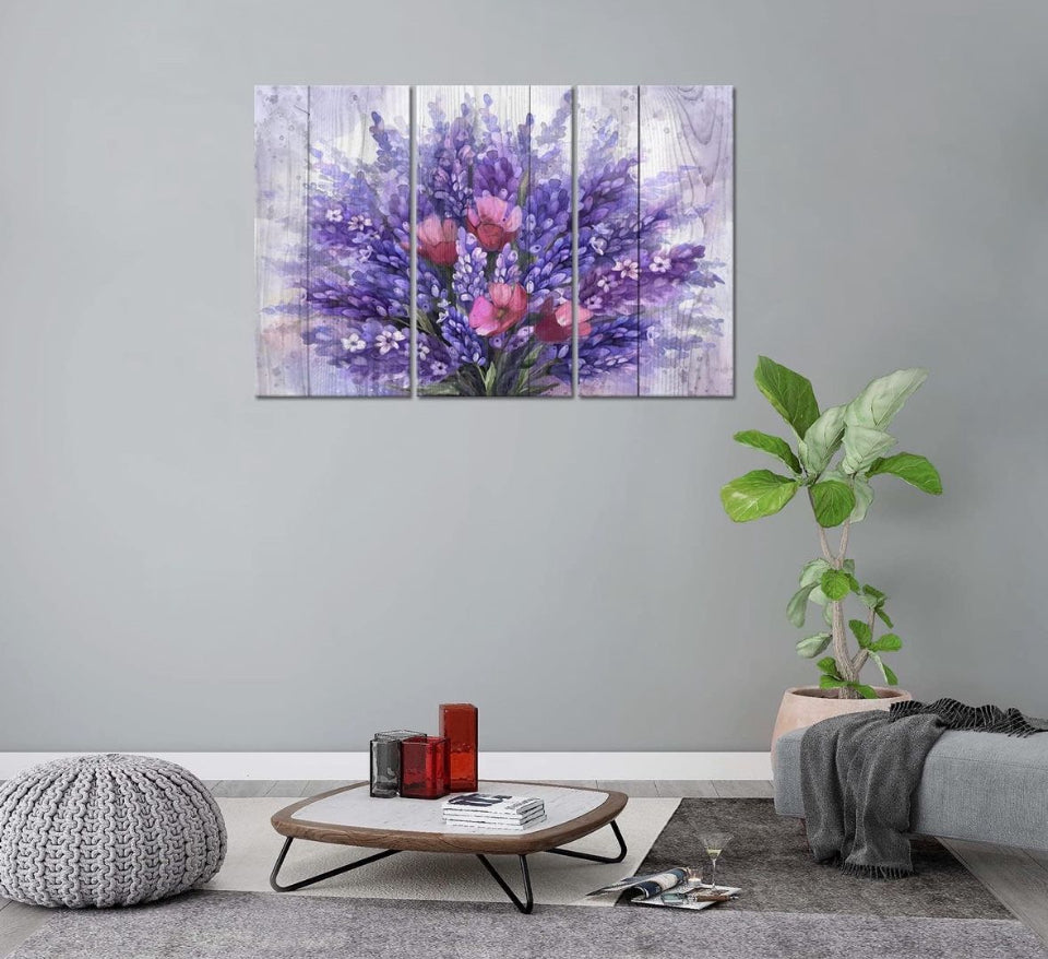 Open Box New Flower Wall Art,3 Piece Purple Lavender on the Wood Grain Background Canvas Print Nature Lilac Wall Art for Living Room Bedroom Wall Pain