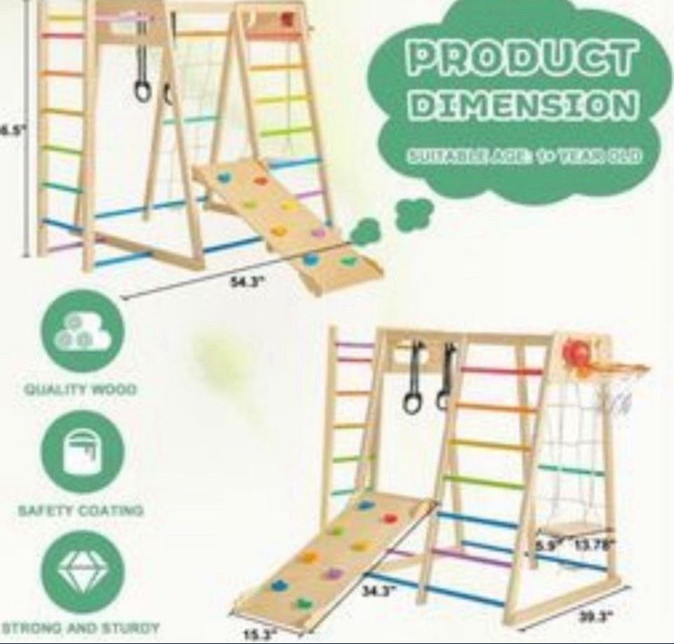 Open Box Paxato Indoor Playground, Climbing Toys for Toddlers 1-3 Inside with Basketball, Slide, Climbing Wall/Net, Monkey Bars and Swing