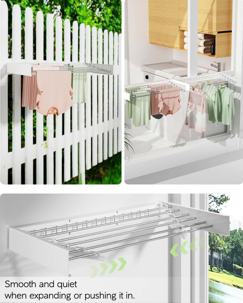 Vikaqi Wall Mounted Clothes Drying Rack 40 inches, Foldable Wall Mount Laundry Drying Rack Folding Indoor, Drying Rack Clothing Collapsible, Towel Dry - Selzalot