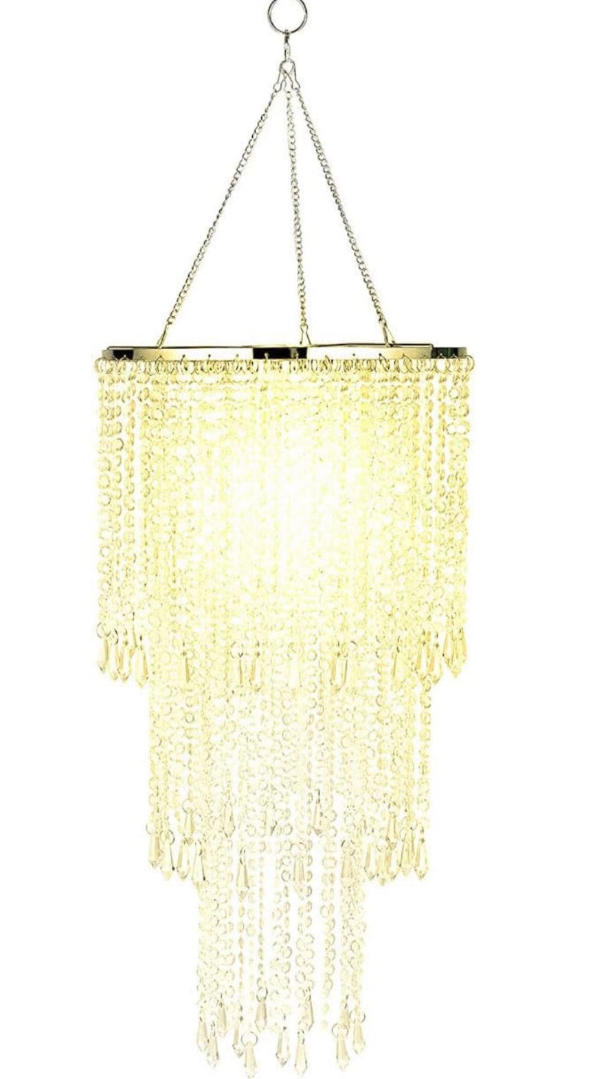 Open Box New Acrylic Chandelier 3 Tiers Sparkling Lamp Shade Ceiling Light Beaded Pendant Shade with Chrome Frame Decorations for Wedding Centerpiece,