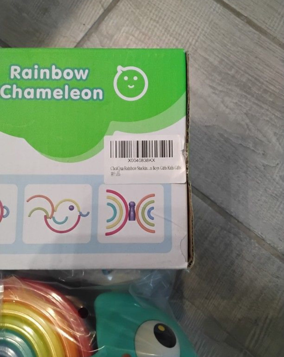 Brand New Choiqua Rainbow Chameleon Stacking Toy, Ages 18 Months - 3 Years, Montessori Learning Push and Pull Toy