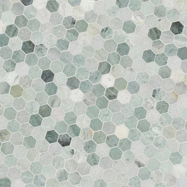 Open Box MSI Icelandic Green 2 in. Hexagon 12 in. x 12 in. x 0.38 in. Polished Marble Mesh-Mounted Mosaic Tile (9.8 sq. ft./case)