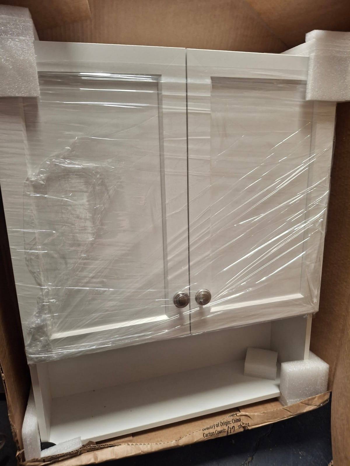 Open Box Glacier Bay 22-7/8 in. W. x 27-7/8 in. H Framed Surface-Mount Rectangular Bathroom Medicine Cabinet with Mirror, White