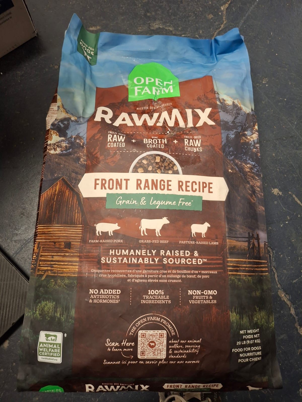 Brand New Open Farm, RawMix Grain-Free Dry Dog Food, Protein-Packed Kibble Coated in Bone Broth with Freeze Dried Raw Chunks, Beef Pork & Lamb, Front