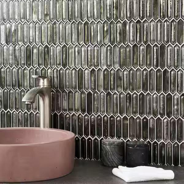 Sealed New Ivy Hill Tile Fargin Platinum Moss Elongated Hexagon 12 in. x 10 in. x 7mm Polished Glass Mosaic Tile (0.82 sq. ft.)