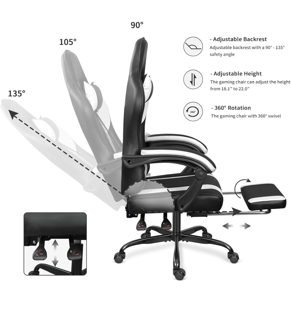 Open Box ERGO DESIGN Gaming Chair with Footrest and Massage Lumbar Support, Height Adjustable Game Chair, Video Gaming Chair for Gaming Room, Living R