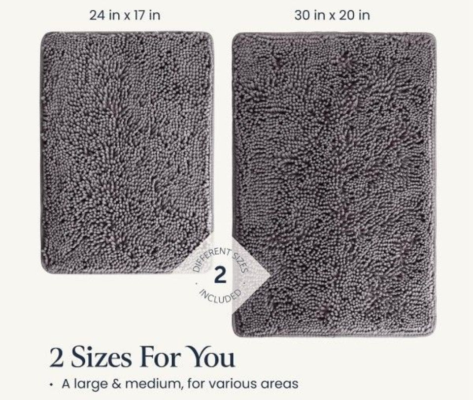 Brand New BELADOR 2 Piece Bathroom Rugs Bath Mat Set - Soft Plush Chenille Non-Slip Bath Rug With Rubber Backing, Ultra Absorbent Bathtub Mat - 30x20