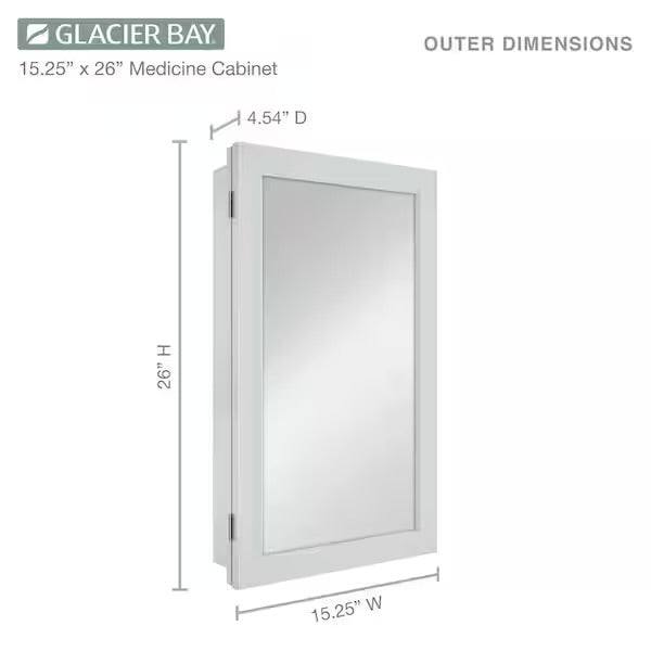 Open Box Glacier Bay 15-1/4 in. W x 26 in. H Framed Recessed or Surface-Mount Bathroom Medicine Cabinet with Mirror, Gray
