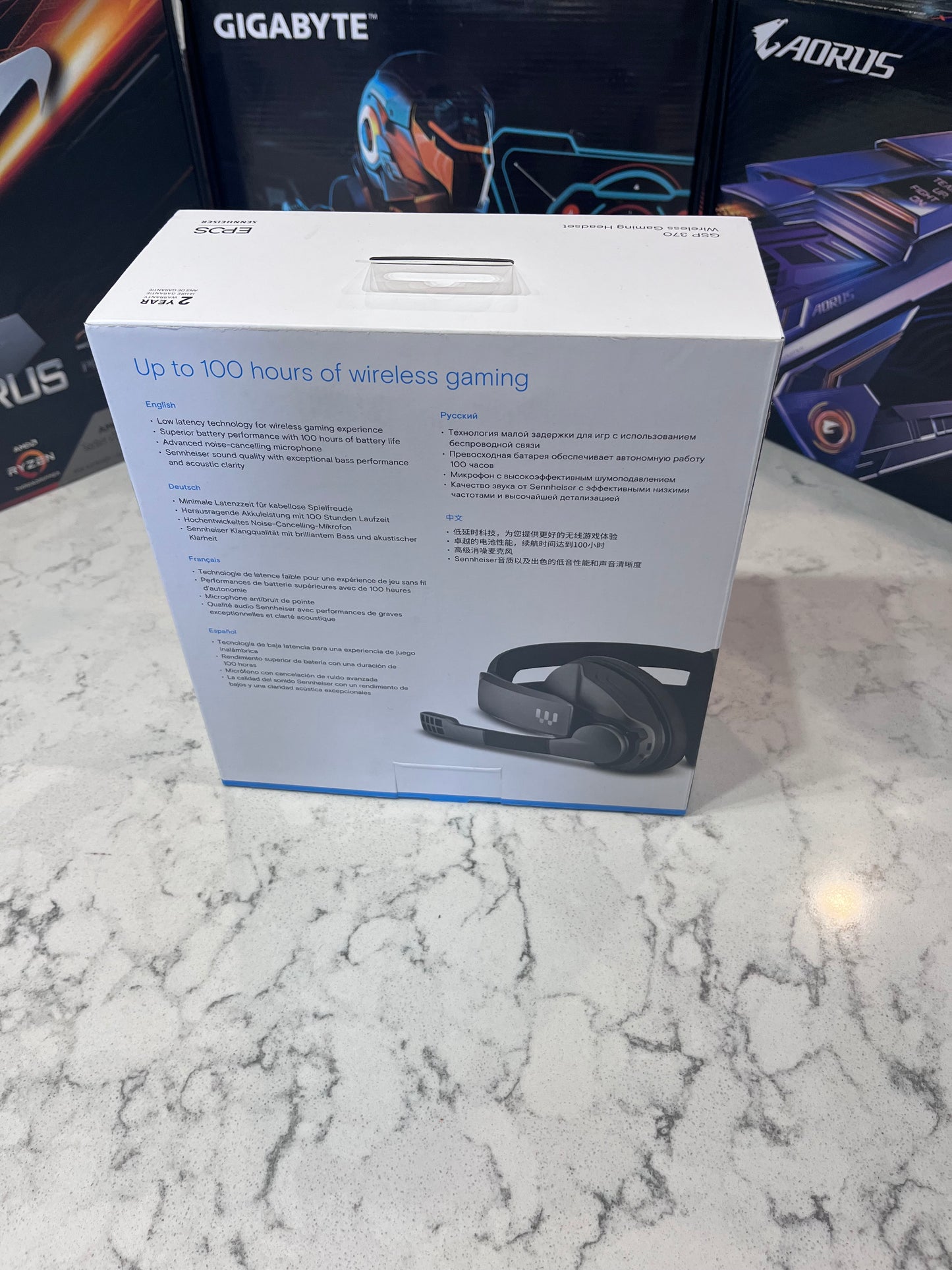 Open Box Sennheiser GSP 370 Over-Ear Wireless Gaming Headset, Low-Latency Bluetooth, Noise-Cancelling Mic, Flip-to-Mute, Audio Presets - PC, Mac, Wind