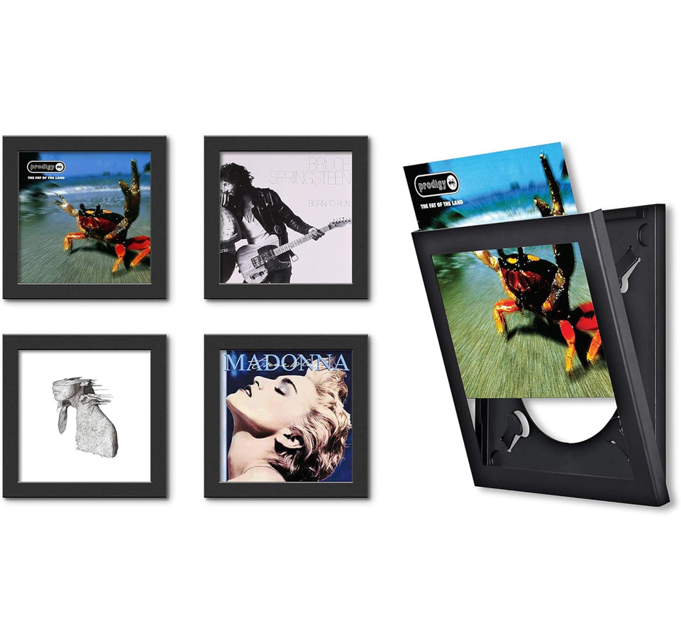 Open Box Show and Listen Album Cover Display Frame, Flip Frame Displays Vinyl Records (Four Pack, Black)