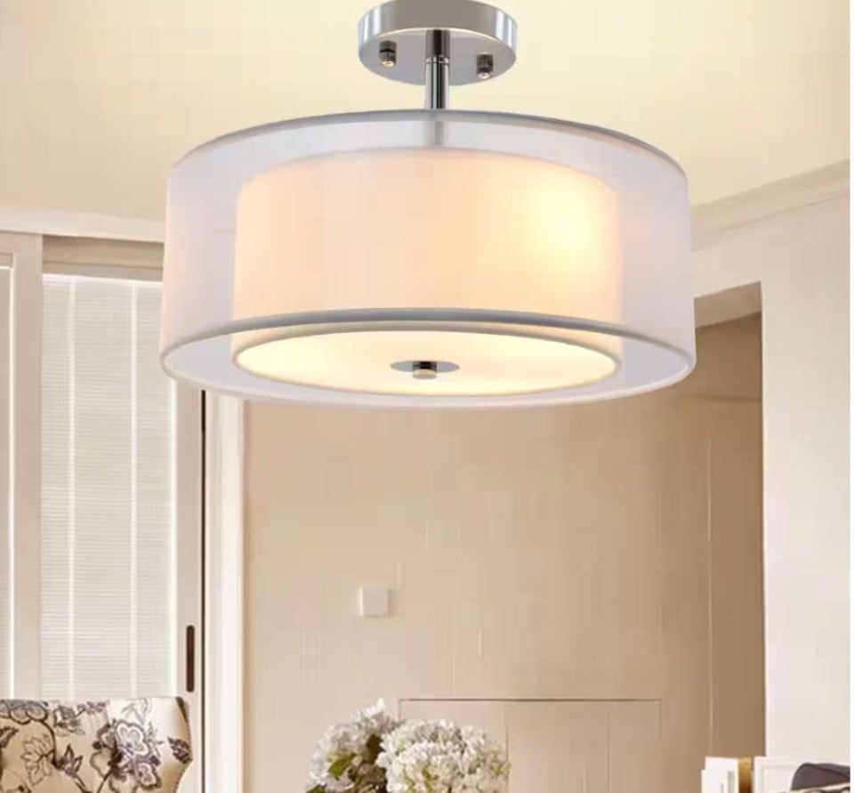 Depuley 15 in. 3-Light Industrial Semi Drum Flush Mount Light, Double Drum Pendant Light - Selzalot