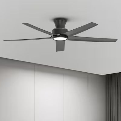 Open Box ocioc WFIVE 52-in Integrated LED Flush Mount Matte Black with Matte Black