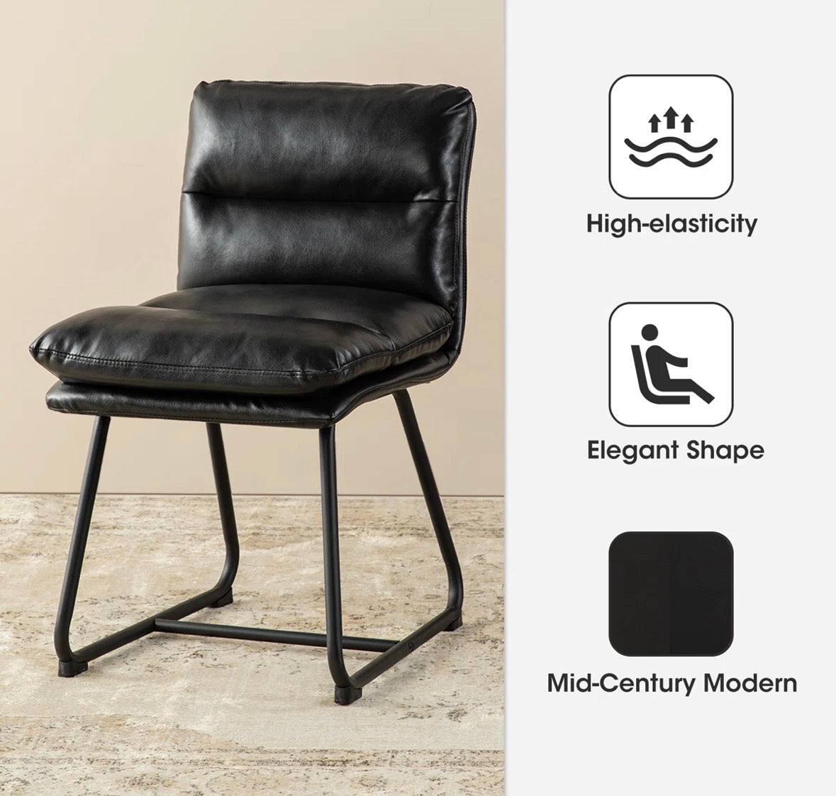 17 stories Modern Two-Tone Color Leatherette Mixed Fabric Dining Chair With Metal Black Tapered Legs (Set of 2)