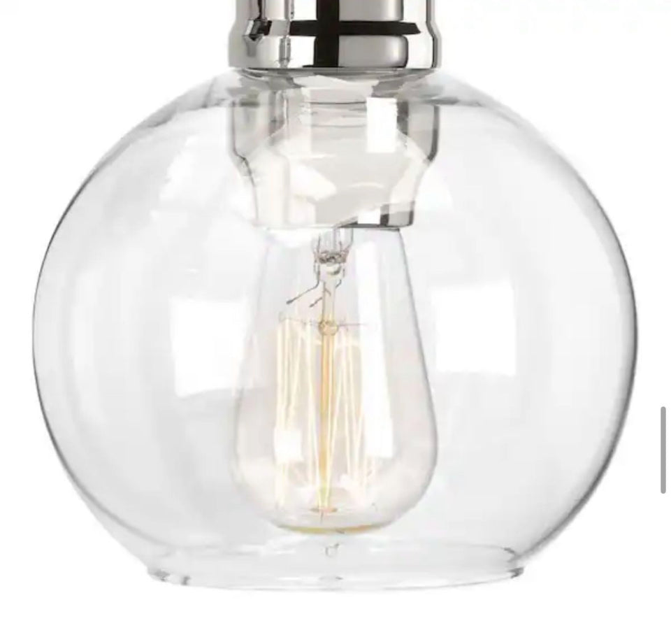 Open box Progress Lighting Hansford Collection 1-Light Polished Nickel Clear Glass Coastal Farmhouse Bathroom Vanity Wall Light