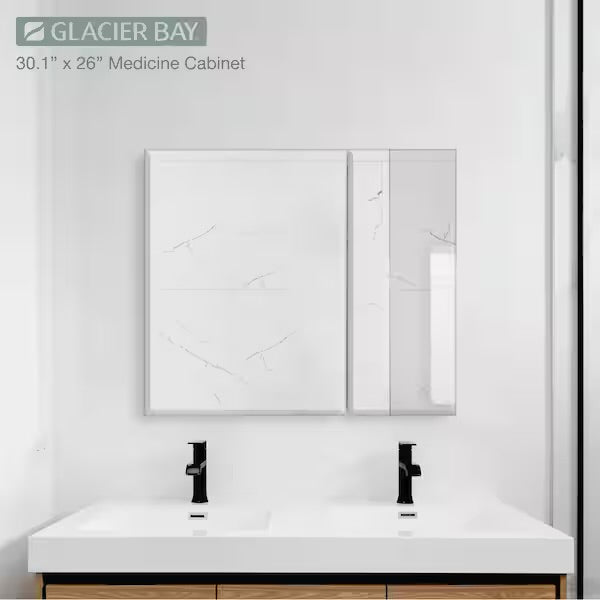 Open Box Glacier Bay 30 in. W x 26 in. H Rectangular Wood Composite Medicine Cabinet with Mirror
