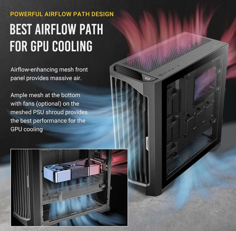 Antec Performance 1 FT, Full Tower, RTX40 Fully Compatible, Temp Display, 4 x Storm T3 PWM Fans, Type-C, Dual TG Side Panels, Removable Top Bracket, High Airflow Mesh Front Panel, E-ATX PC Gaming Case