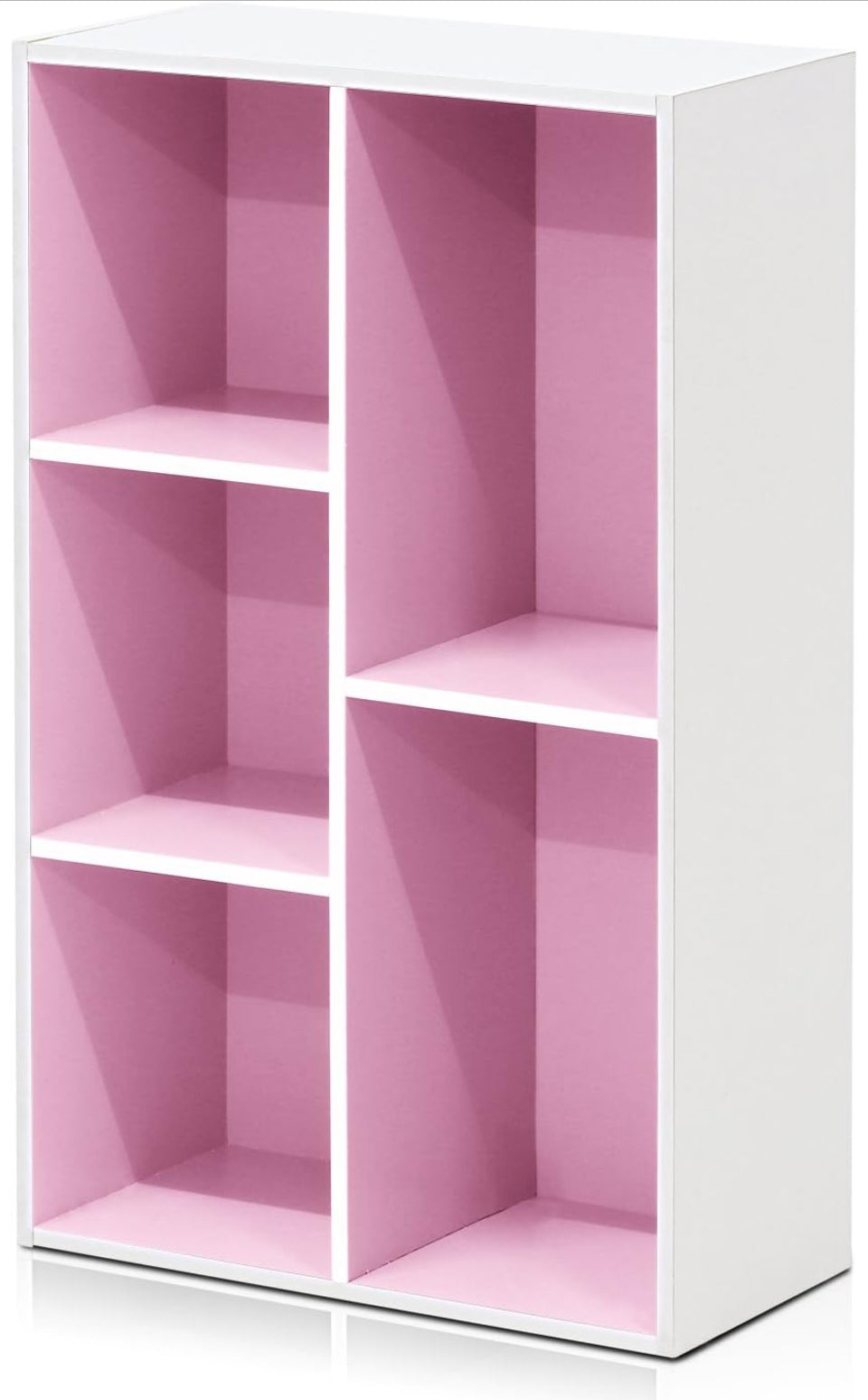 Open Box Furinno Luder Bookcase / Book / Storage , 5-Cube, White and pink
