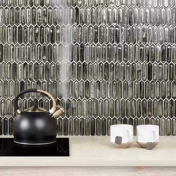Sealed New Ivy Hill Tile Fargin Platinum Moss Elongated Hexagon 12 in. x 10 in. x 7mm Polished Glass Mosaic Tile (0.82 sq. ft.)
