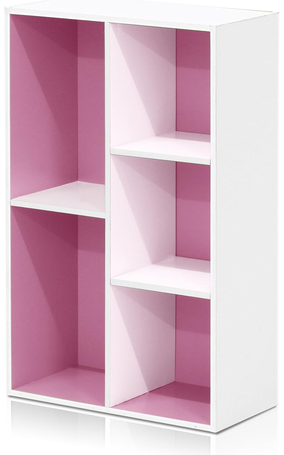 Open Box Furinno Luder Bookcase / Book / Storage , 5-Cube, White and pink