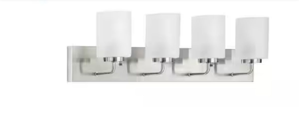 Progress Lighting Merry Collection 30 in. 4-Light Brushed Nickel Etched Glass Transitional Bathroom Vanity Light