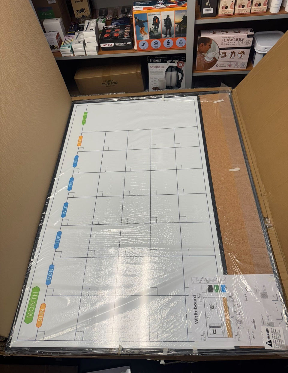 JILoffice Magnetic Calendar Whiteboard & Bulletin Corkboard Combination, Combo Board 48 × 36 Inch, Black Aluminum Frame Wall Mounted Board for Office Home and School with 10 Push Pins
