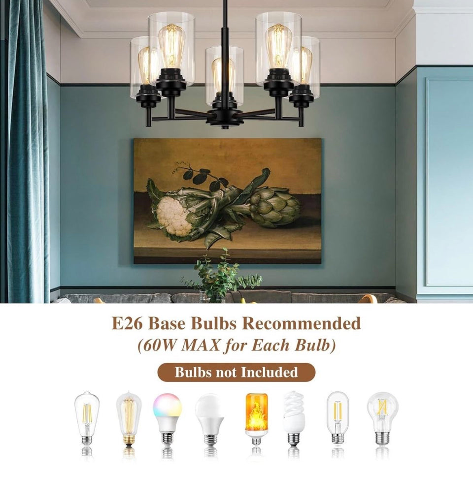 JAZAVA 5-Lights Modern Chandeliers, Pendant Lighting Hanging Adjustable Island,Semi Flush Ceiling Lights for Dinging Room Living Room Kitchen Bedroom,