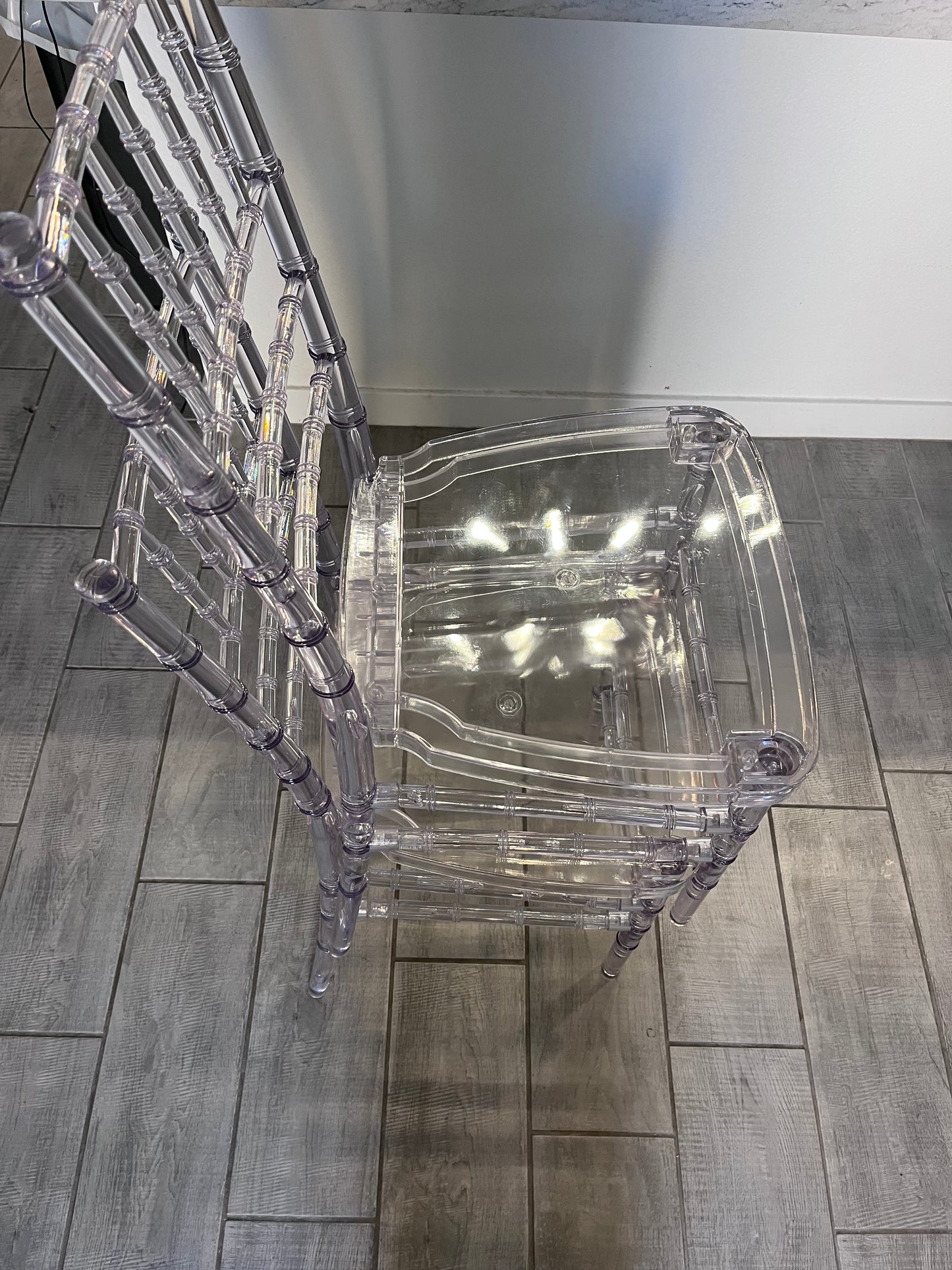 Pre-Assembled New 2 Pack Flash Elegance Crystal Ice Scratch and Water Resistant Stacking Chiavari Chairs