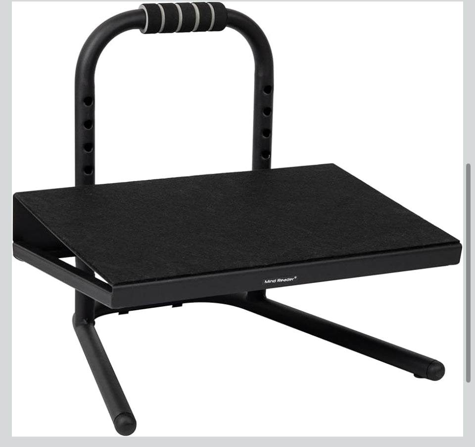Open Box Mind Reader Foot Rest, Foot Stool, Under Desk at Work, Ergonomic, Adjustable, Office, Metal, 15"L x 14.25"W x 14.5"H, Black