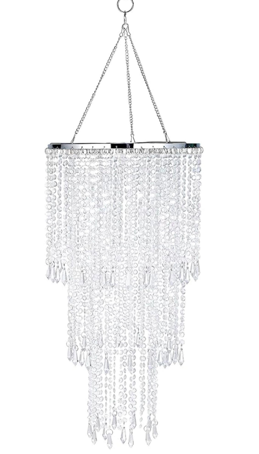 Open Box New Acrylic Chandelier 3 Tiers Sparkling Lamp Shade Ceiling Light Beaded Pendant Shade with Chrome Frame Decorations for Wedding Centerpiece,