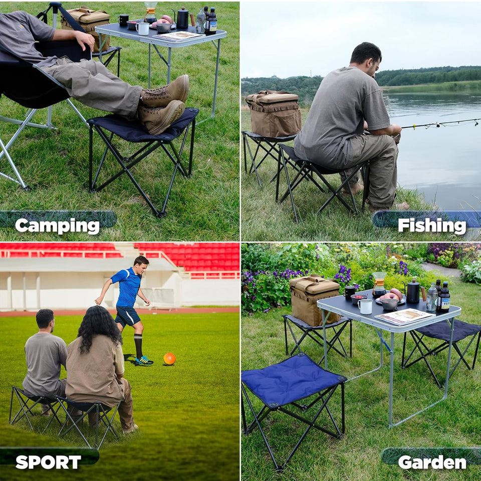 Open Box FUNDANGO Folding Camping Stool, 2 Pack 18.1 Inch Oversized Foot Stools 330 Lbs Heavy Duty Portable Padded Seat Anti-Slip Foots & Carry Bag fo