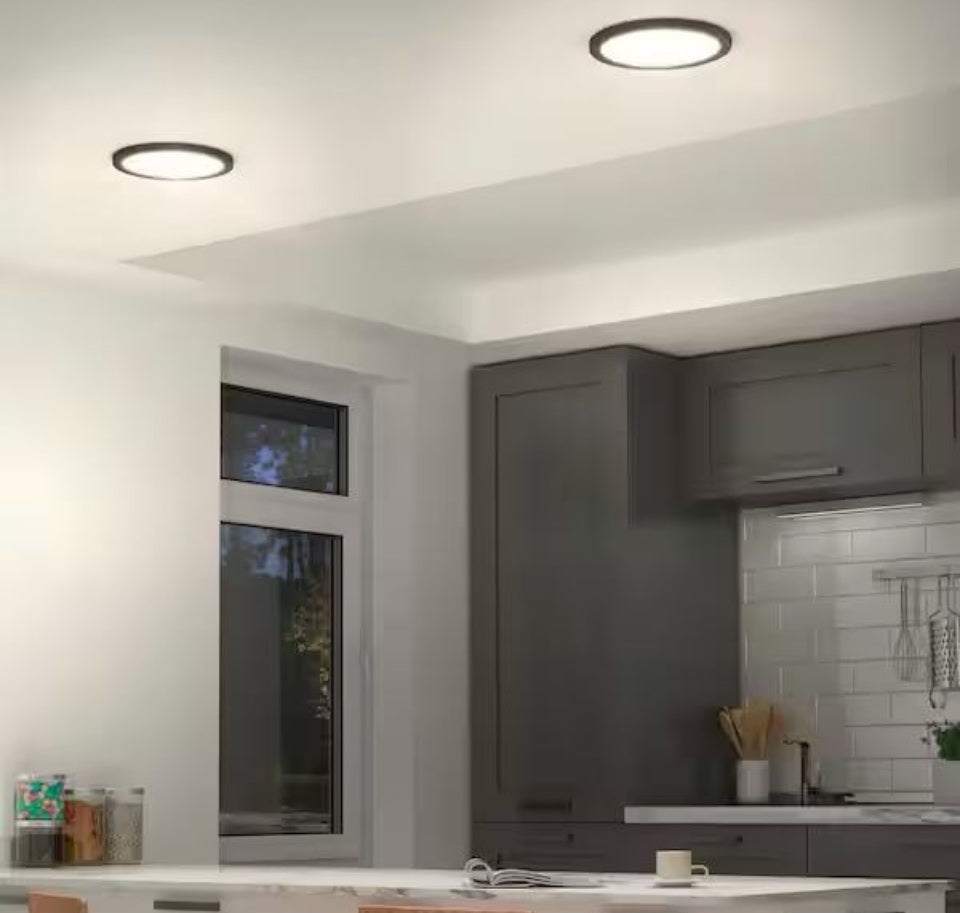 Open Box Artika Europa Disk 9 in. 1-Light Black Modern Integrated LED 3 CCT Flush Mount Ceiling Light Fixture for Kitchen or Bedroom