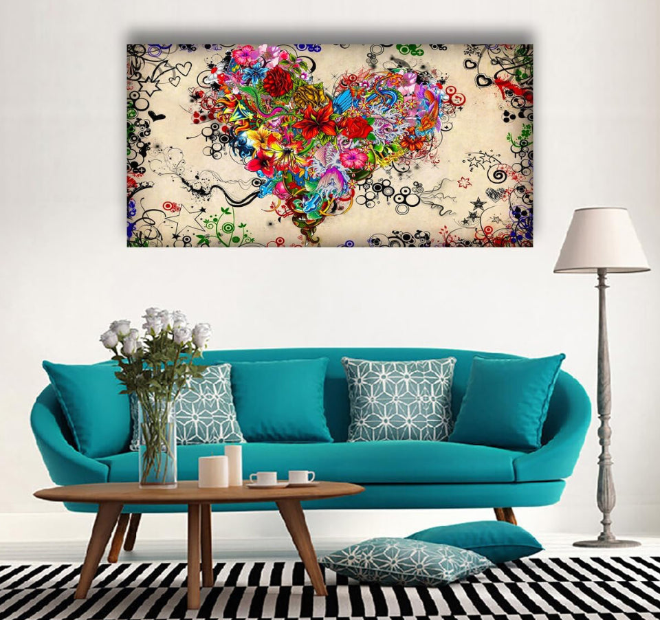 Brand New SiGuTie Love Heart Wall Art Canvas Prints Colorful Flowers Painting Bedroom Wall Decor Abstract Floral Pictures for Living Room
Bathroom Kitchen Office Home Decoration 24x48
Artwork Easy Hanging