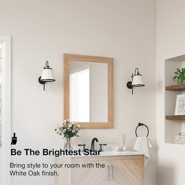 Open Box GLACIER BAY Huckleberry 24 in. W x 32 in. H Rectangular Framed Wall Mount Bathroom Vanity Mirror in Weathered Tan