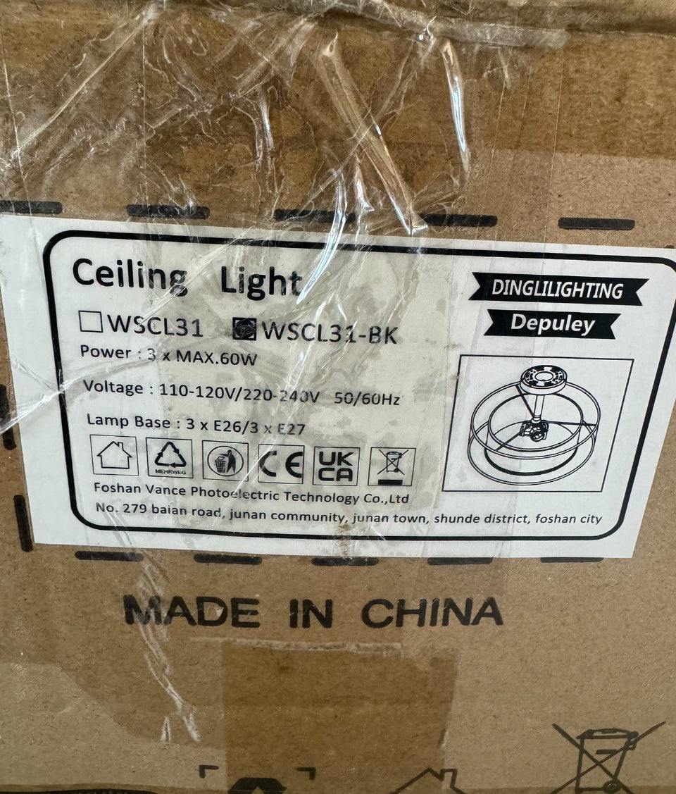 Depuley 15 in. 3-Light Industrial Semi Drum Flush Mount Light, Double Drum Pendant Light - Selzalot