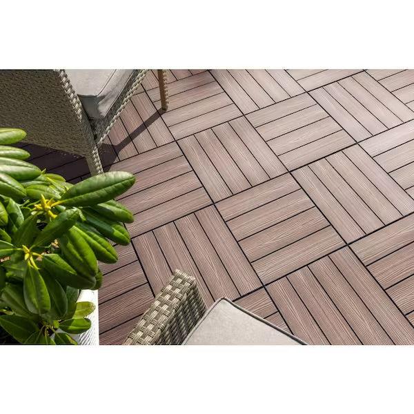 Open Box Design House Straight Edge Trim 3 in. x 12 in. Wood-Plastic Composite Deck Tile in Russet Canyon( 4-Pack