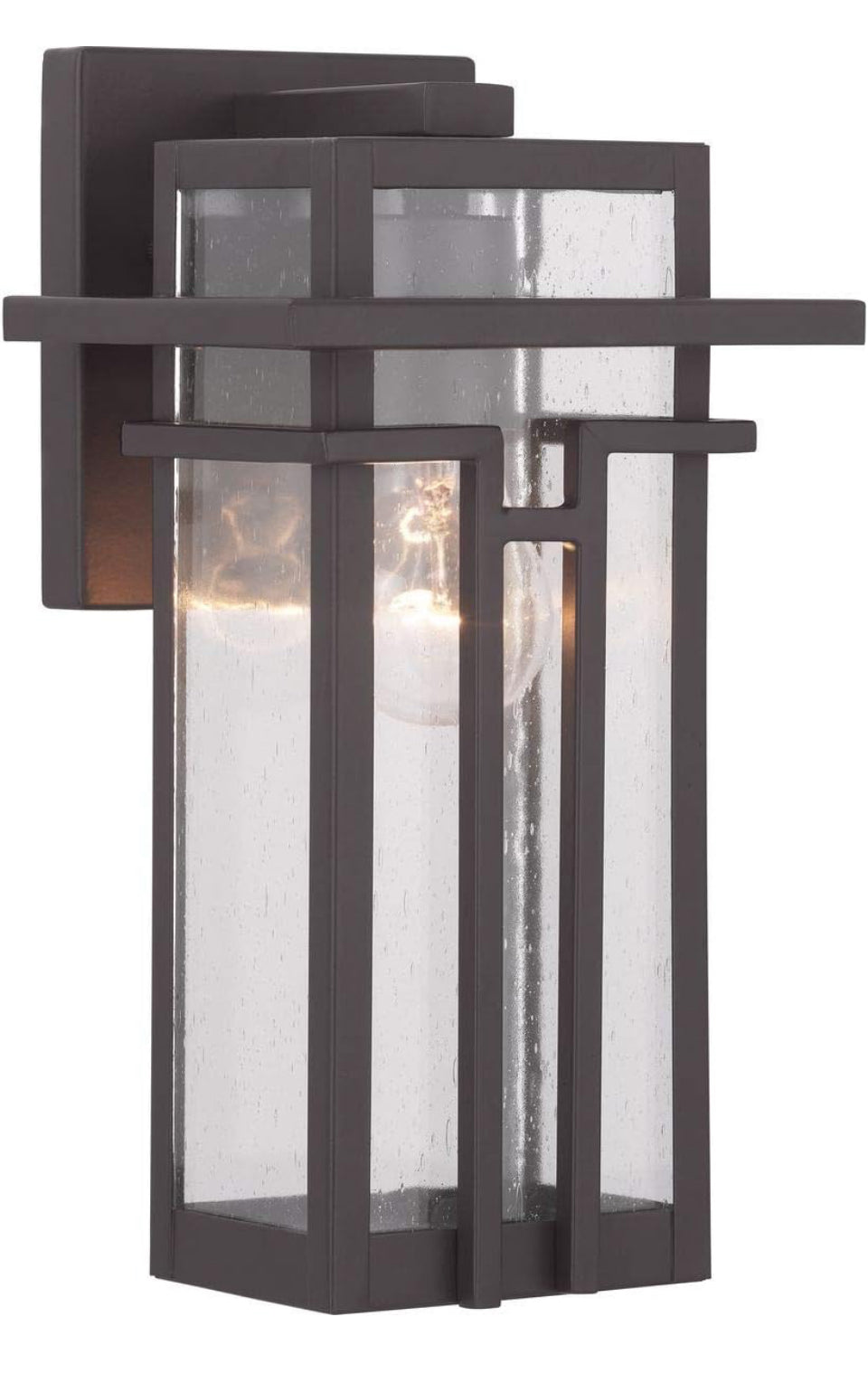 Open Box Progress Lighting Boxwood Collection 1-Light Clear Seeded Glass Craftsman Outdoor Small Wall Lantern Light Antique Bronze, 11.75x6.25x6.25