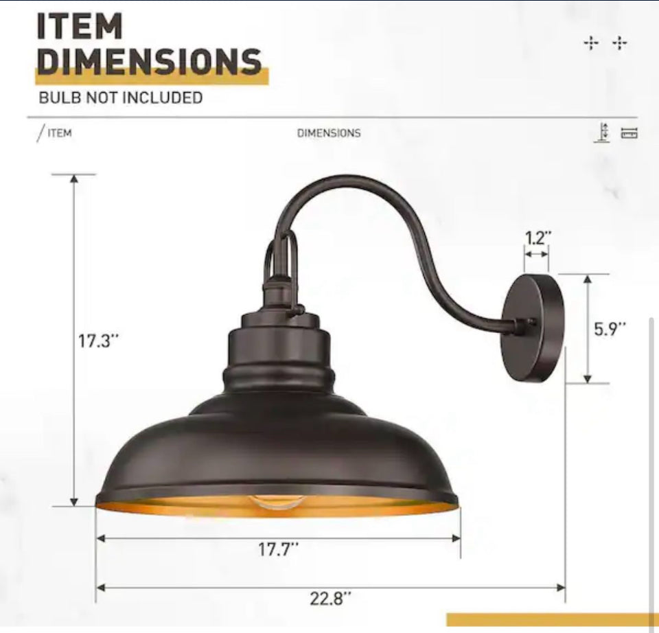Open Box JAZAVA 17.7 in. Hardwired Outdoor Dusk to Dawn Oil Rubbed Bronze Finish Gooseneck Barn Light Sconce for Por