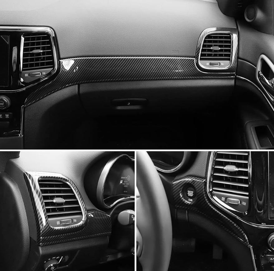 Open Box CheroCar for Jeep Grand Cherokee Dashboard Panel Trim & Door Handle Cover Kits Interior Accessories for 2011-2020 Jeep Grand Cherokee, Carbon