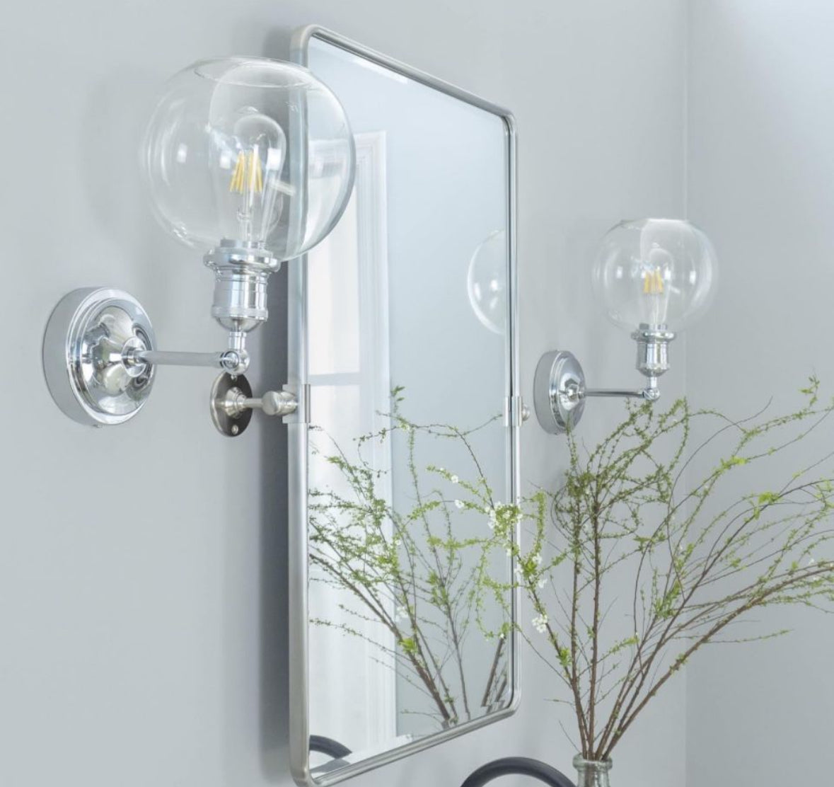 TEHOME 40x30" Brushed Nickel Horizontal Pivot Mirror 30x40" Metal Framed Rectangle Tilting Beveled Vanity Mirrors for Wall