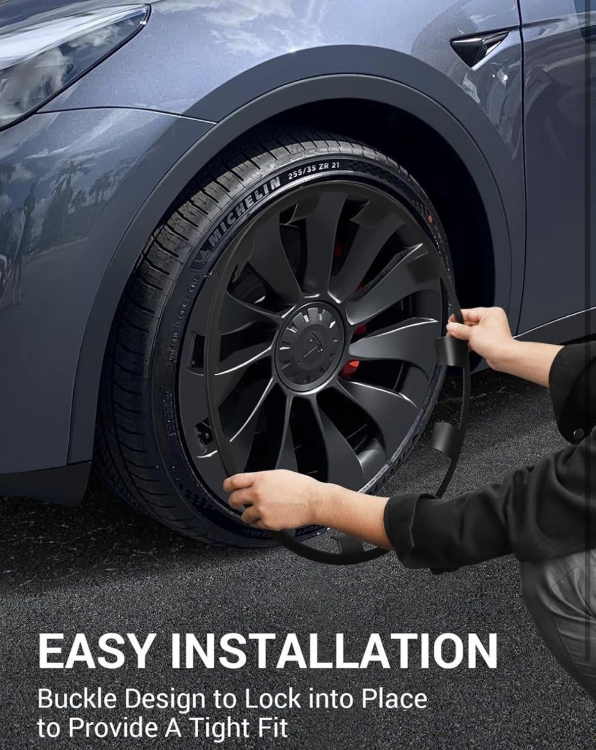 BASENOR Tesla Model Y 21 Inch Wheel Rim Protector ABS Rim Guard Hubcap Curb Rash Cover Car Protection Tire Trim Rings for Model Y Exterior Ac