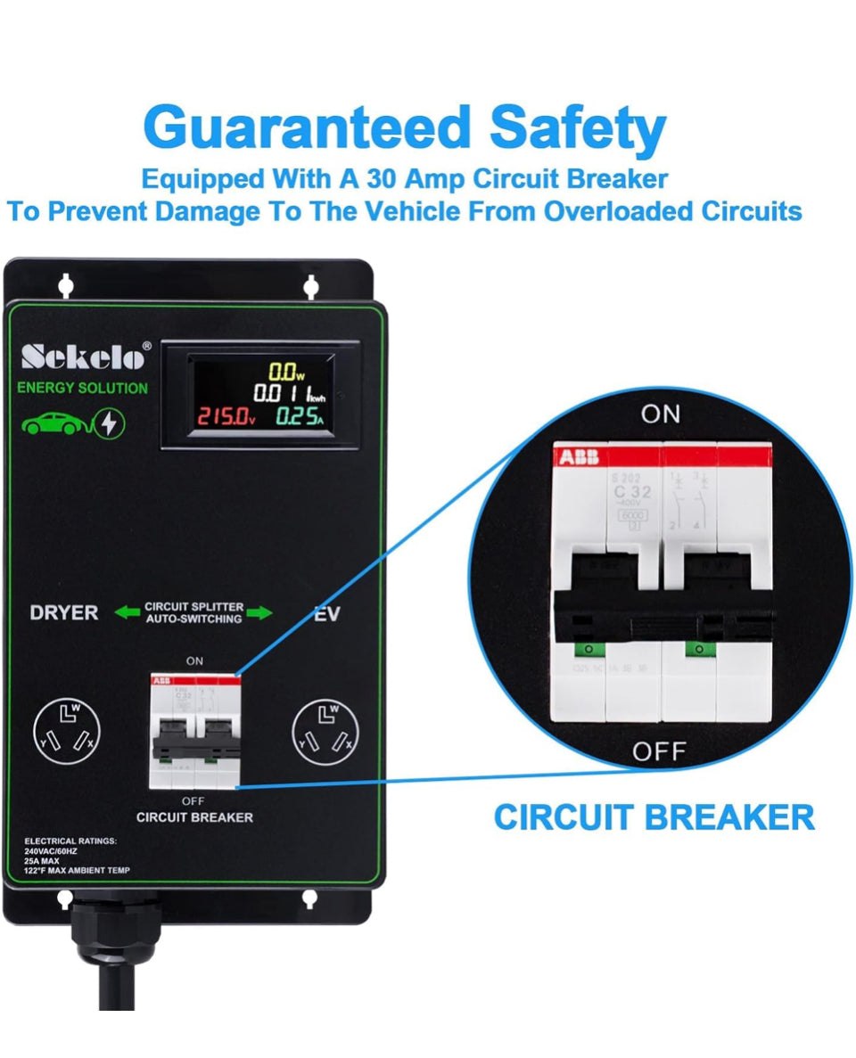 Open Box Sekelo Smart EV Charging Integration: Sekelo Automatic Power Switch for Dryer & EV, NEMA 10-30, Fast Charging, Realtime Display