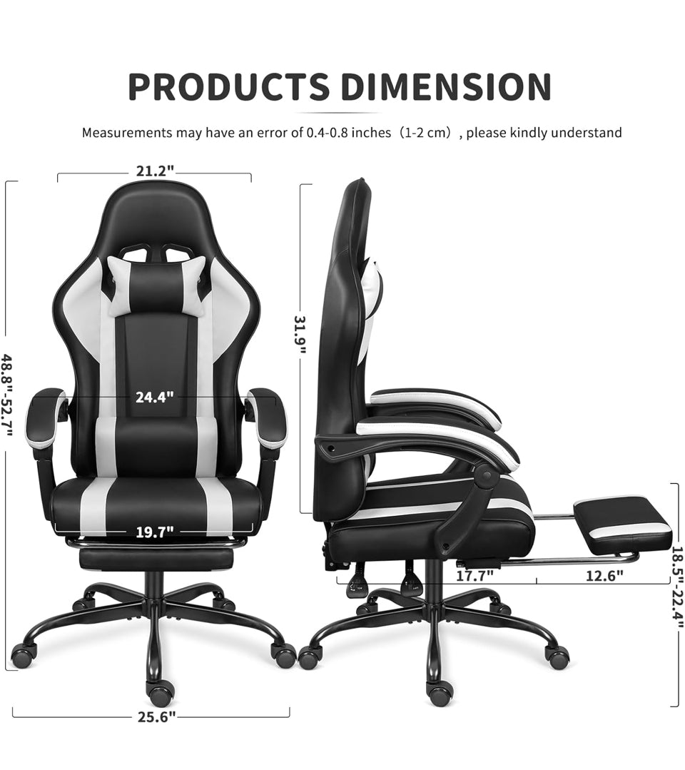 Open Box ERGO DESIGN Gaming Chair with Footrest and Massage Lumbar Support, Height Adjustable Game Chair, Video Gaming Chair for Gaming Room, Living R