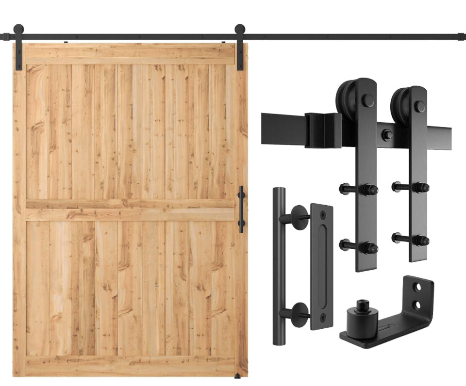 SMARTSTANDARD 10 FT heavy duty sliding barn door hardware kit with pull handle and floor guide, black, suitable for 60" wide doors.