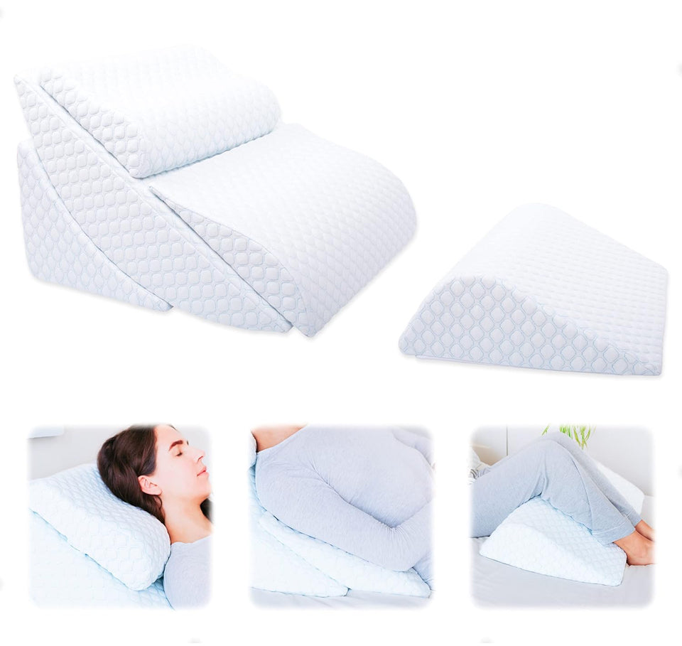 Open Box LENORA Adjustable Orthopedic Bed Wedge Pillow Set, Reading Pillow & Back Support for Sleeping, Memory Foam Wedge for Lower Back, Knee and Leg